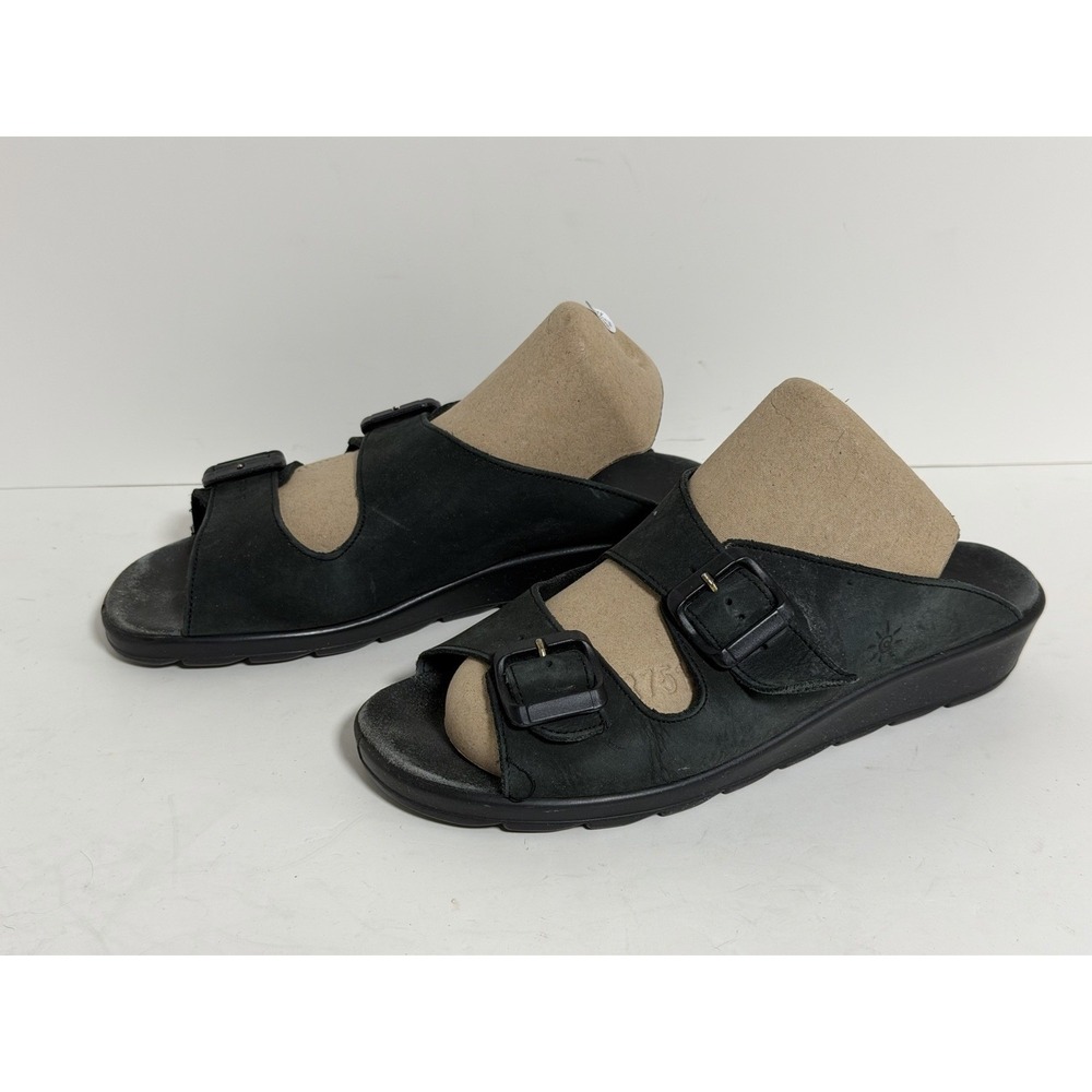 Clarks‎ Springers black leather double-buckle slide sandals, Women's Size 7M